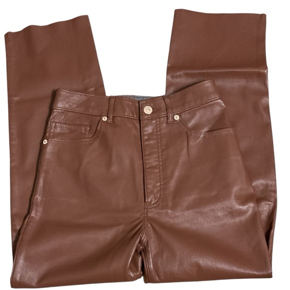 Gorgeous Express Super High Rise Straight Leg Pants With Leather Finish - Picture 4 of 6